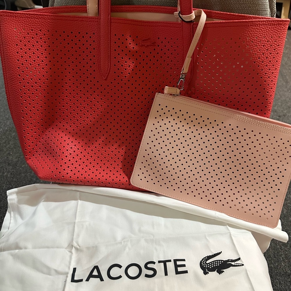 Lacoste Red and Pink Tote Bag Duo